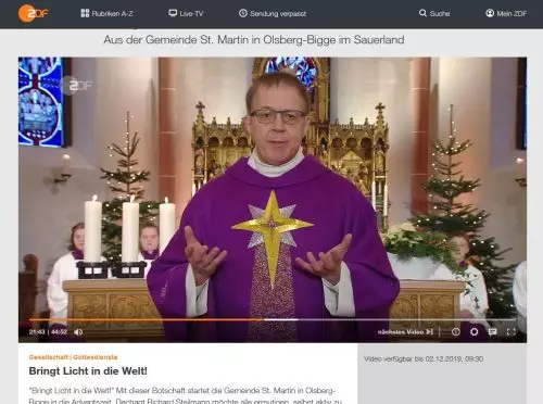 Gottesdienstübertragung aus Bigge im ZDF. Foto: Screenshot ZDF-Mediathek