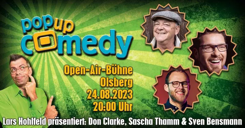 Entertainer Lars Hohlfeld präsentiert exklusiv die Showformate der Pop up Comedy und wird zusam-men mit den drei Top-Comedians Don Clarke, Sascha Thamm und Sven Bensmann das Publikum zum Lachen bringen. Bildnachweis: Pop Up Comedy