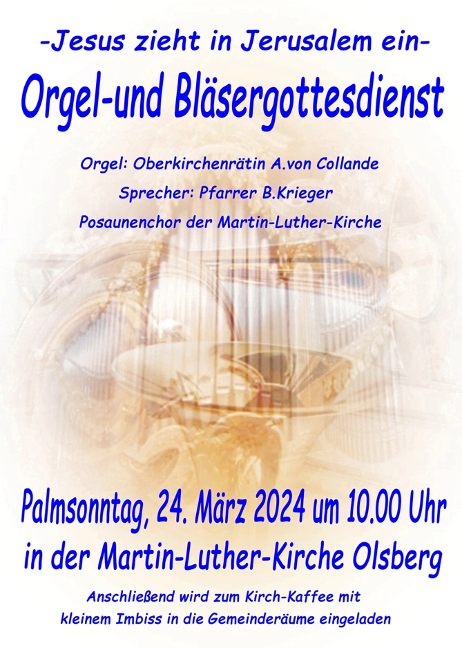 Orgel- und Bläsergottesdienst am 24. März 2024