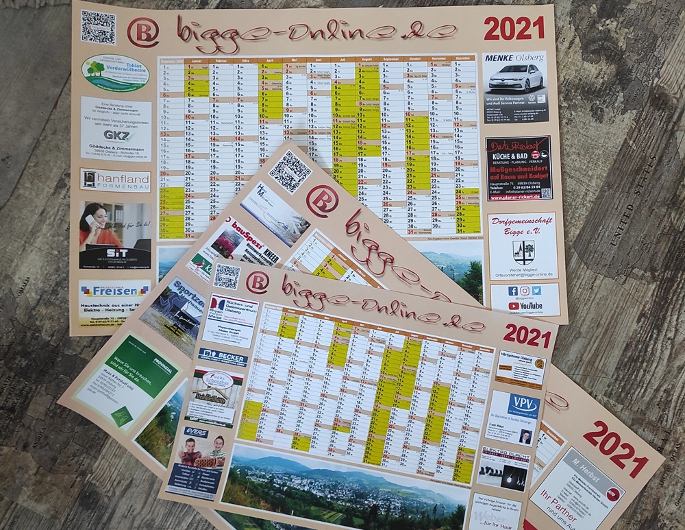 Bigger Kalender f&uuml;r das kommende Jahr - bigge-online.de